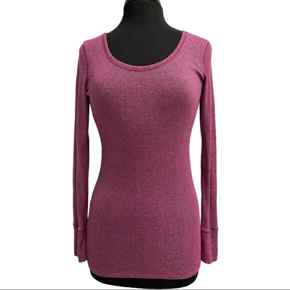 Victoria’s Secret Ribbed Purple Metallic Top Sz L - Picture 1 of 12